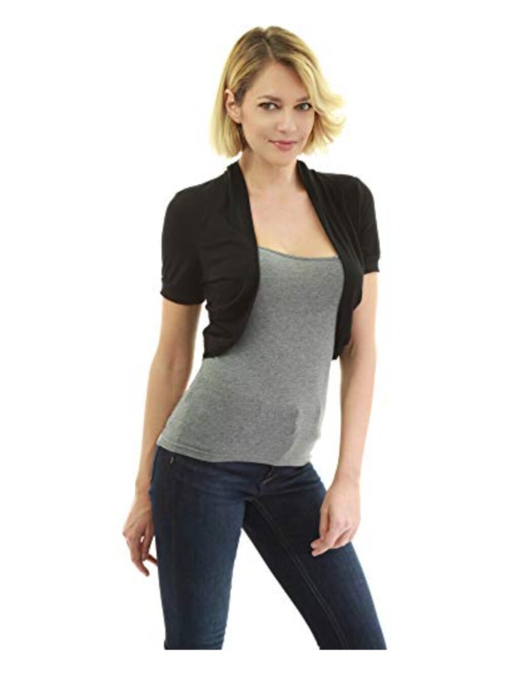 Women's Pleated Shrug Bolero Short Sleeve 95% Rayon 5% Spandex Lightweight Open
